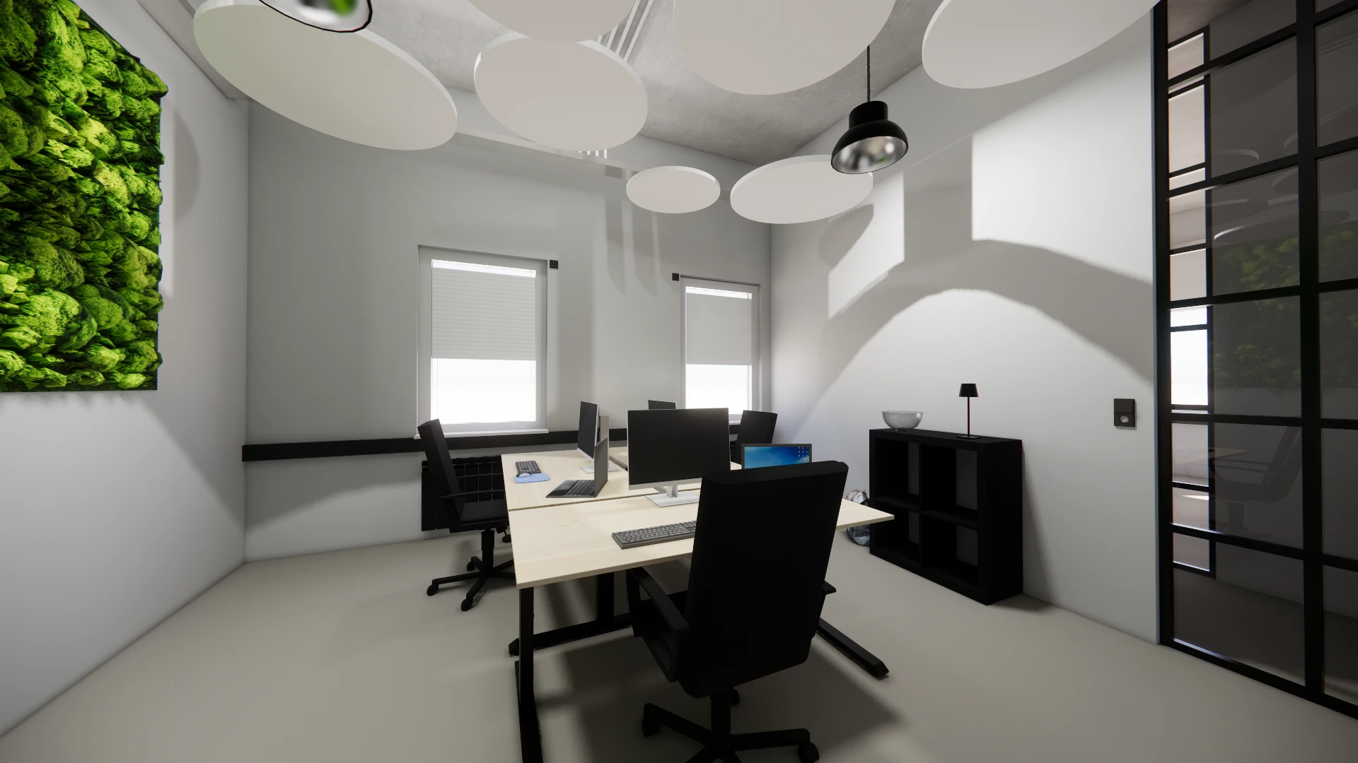 3D-Visualisierung des Loftbüros mit Akustikkonzept