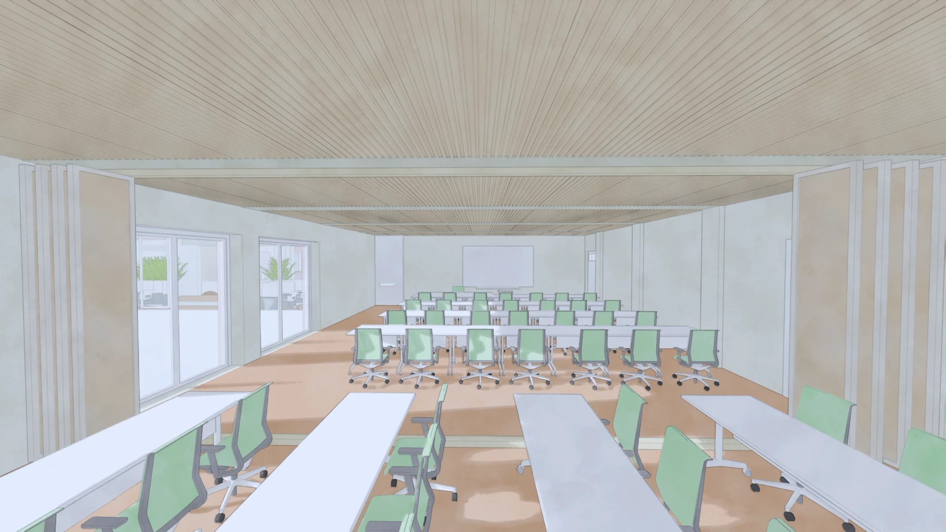 3D-Rendering des Foyers im Schulneubau