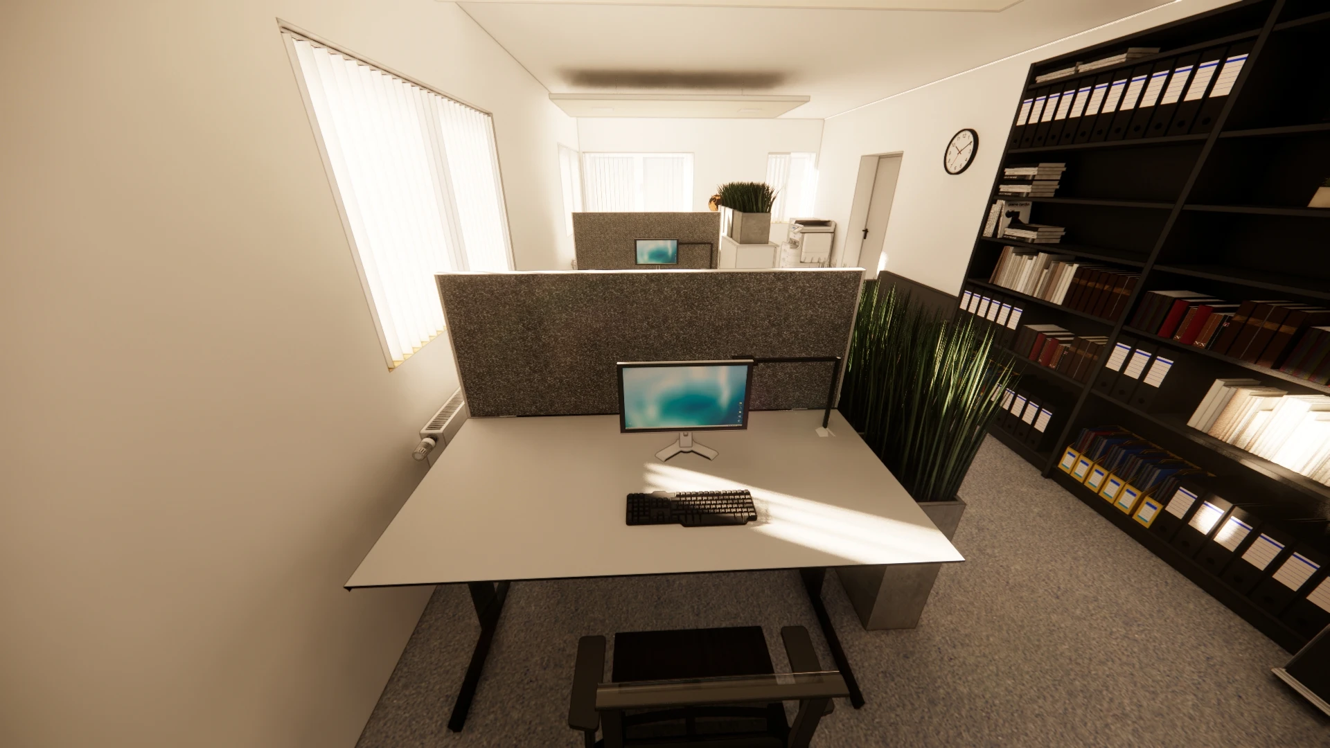 3D-Visualisierung der Bürofläche mit geplanten Deckensegeln