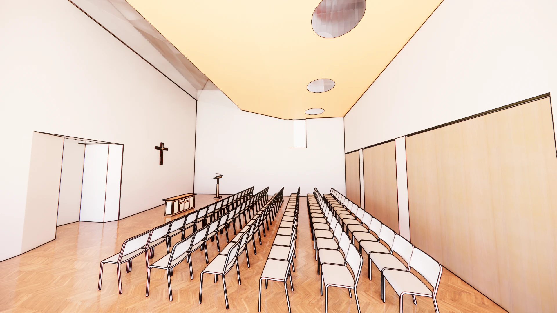 3D-Rendering des Foyers im Begegnungszentrum