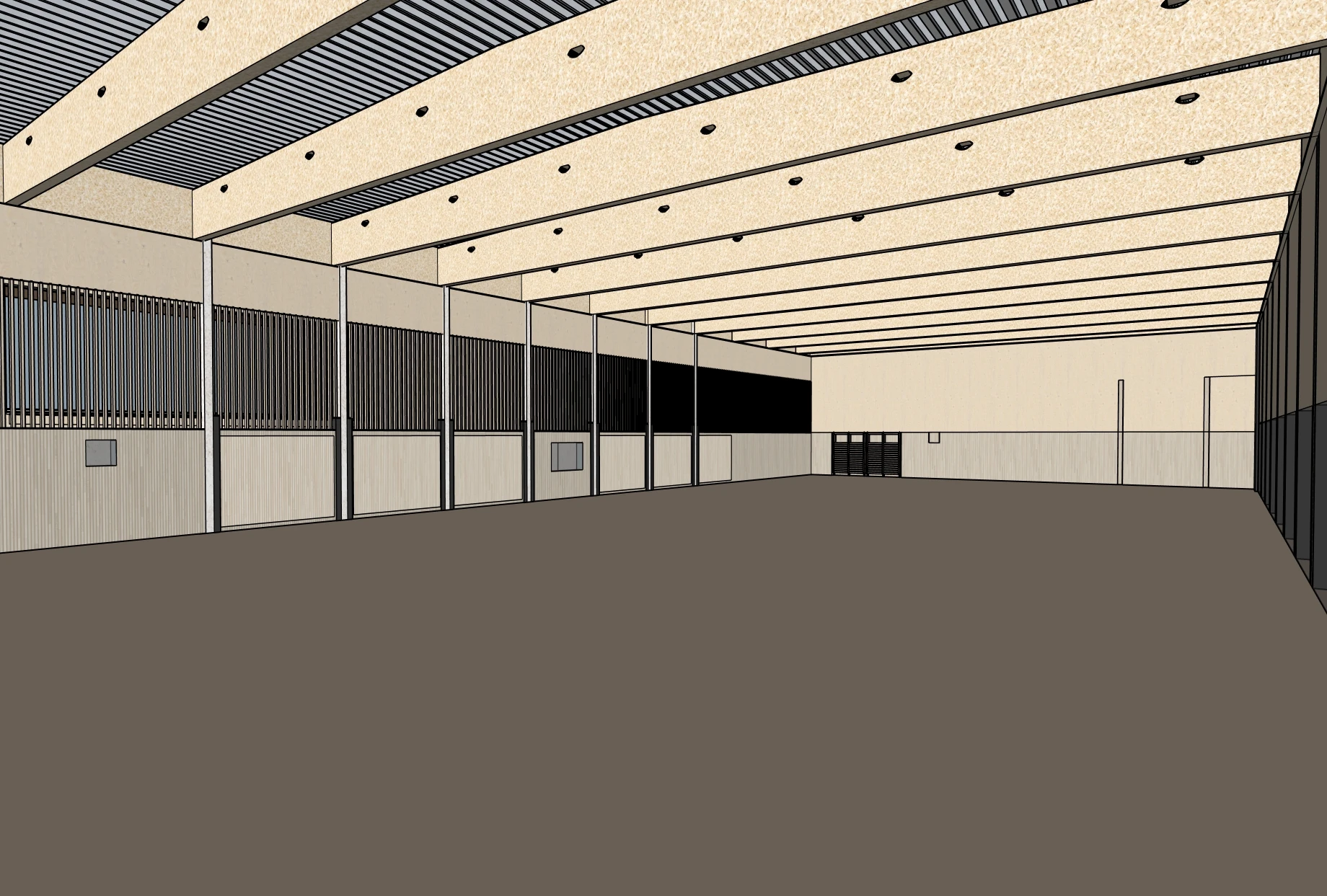 3D-Visualisierung der Halle aus einer alternativen Perspektive