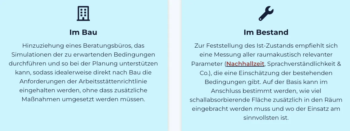 Gegenüberstellung der Vorgehensweise bei Neubauprojekten (Im Bau) und Bestandsgebäuden (Im Bestand) zur Einhaltung der ASR A3.7